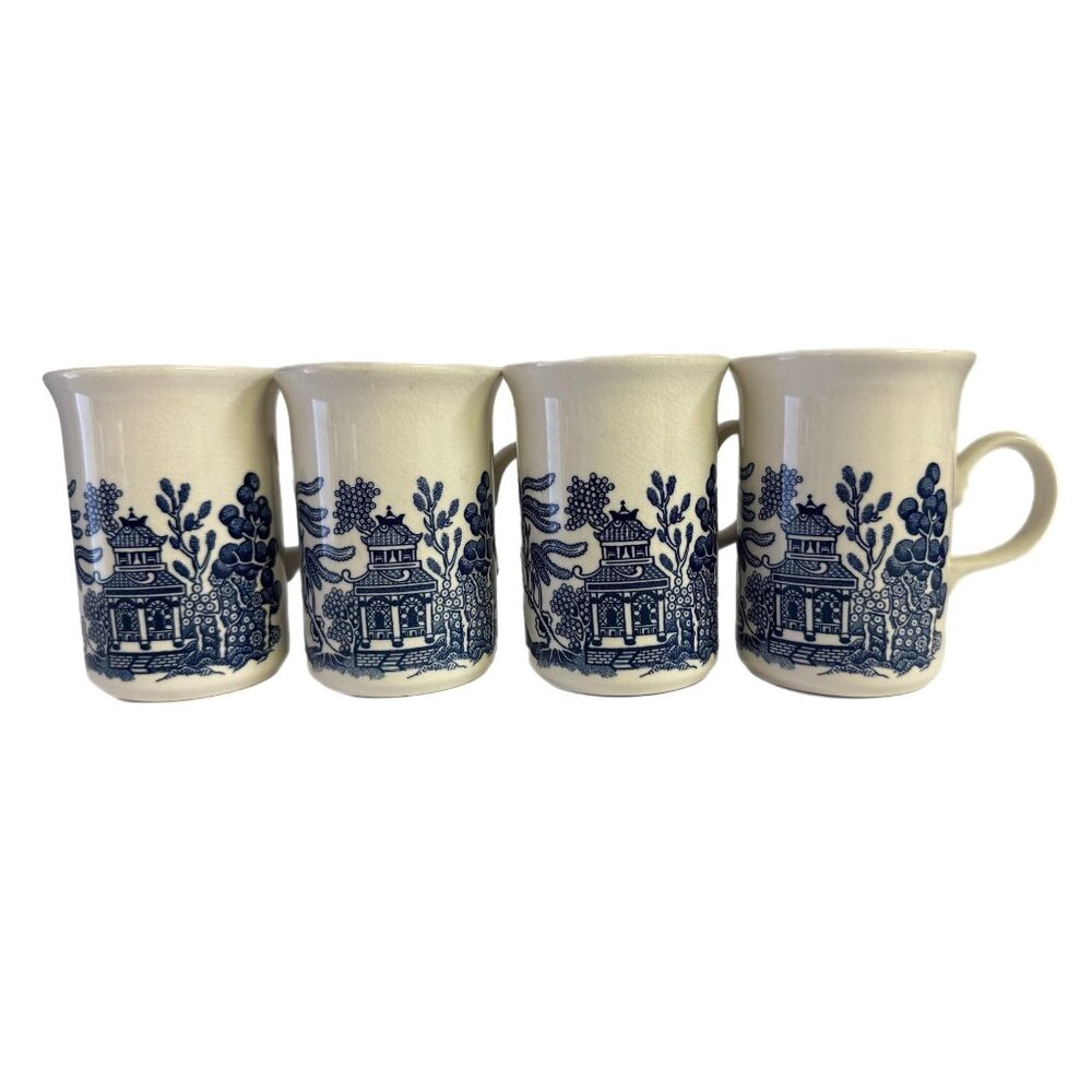 Coffee Mugs Cups Willow English Ironstone Cups Set 4 Churchill Georgian Shape - Picture 3 of 11